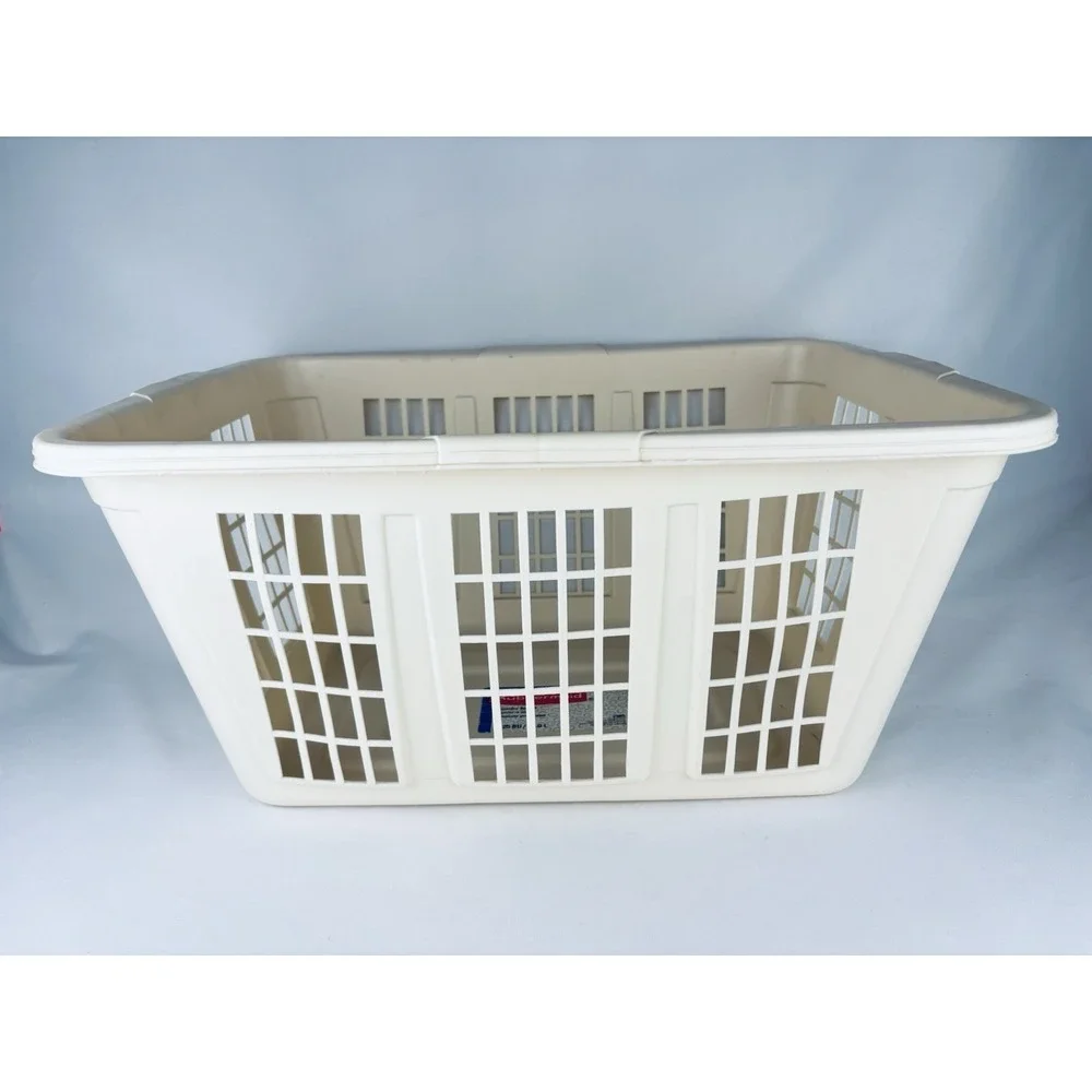 Vintage Rubbermaid Laundry Basket 2965 Tan Almond Hamper Rectangular Plastic Y2K